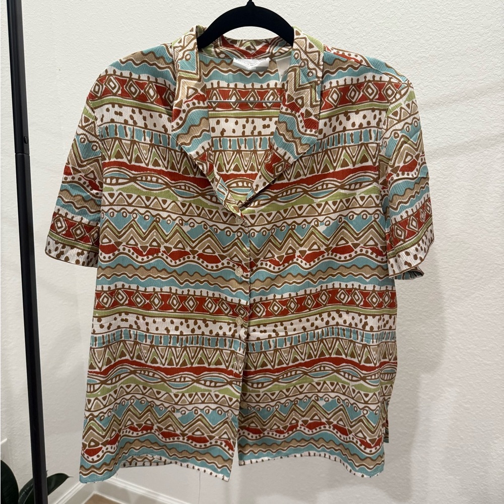 Alfred Dunner Multicolor Geometric Button Down Shirt